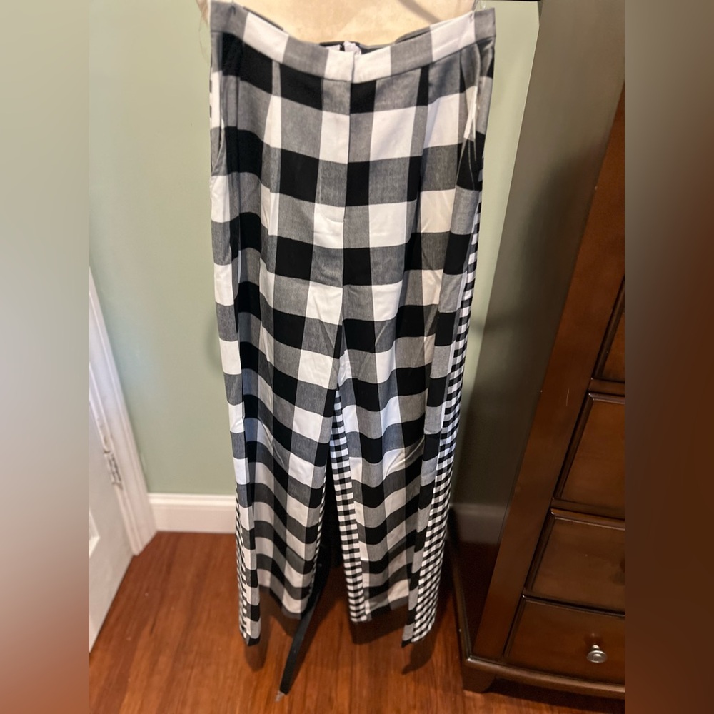 Black and White Checkered Women's Trousers